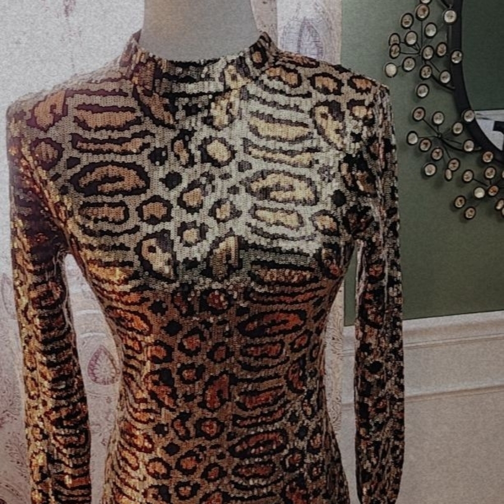 Topshop Leopard Sequin Night Out Dress - Picture 1 of 7